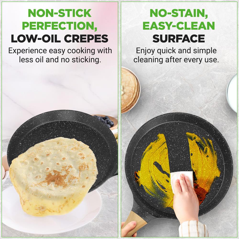 11" Non-Stick Crepe Pan, Easy Clean Marble Coating, Includes Spreader - Image 6
