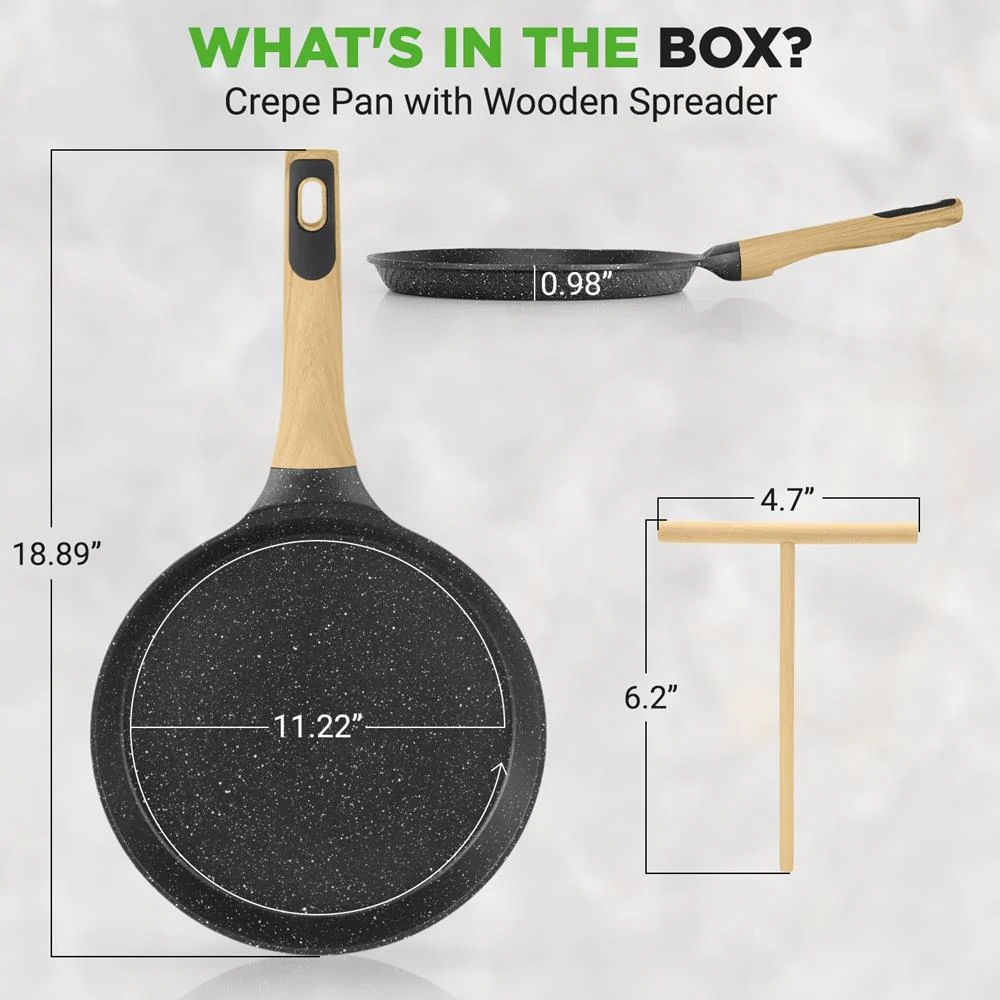 11" Non-Stick Crepe Pan, Easy Clean Marble Coating, Includes Spreader - Image 7