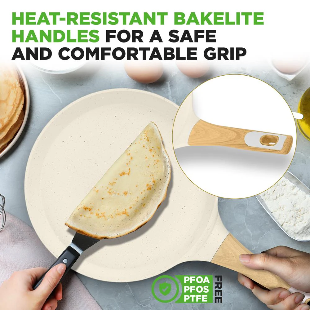 11" Non-Stick Crepe Pan, Easy Clean Marble Coating, White Cream Marble - Image 3