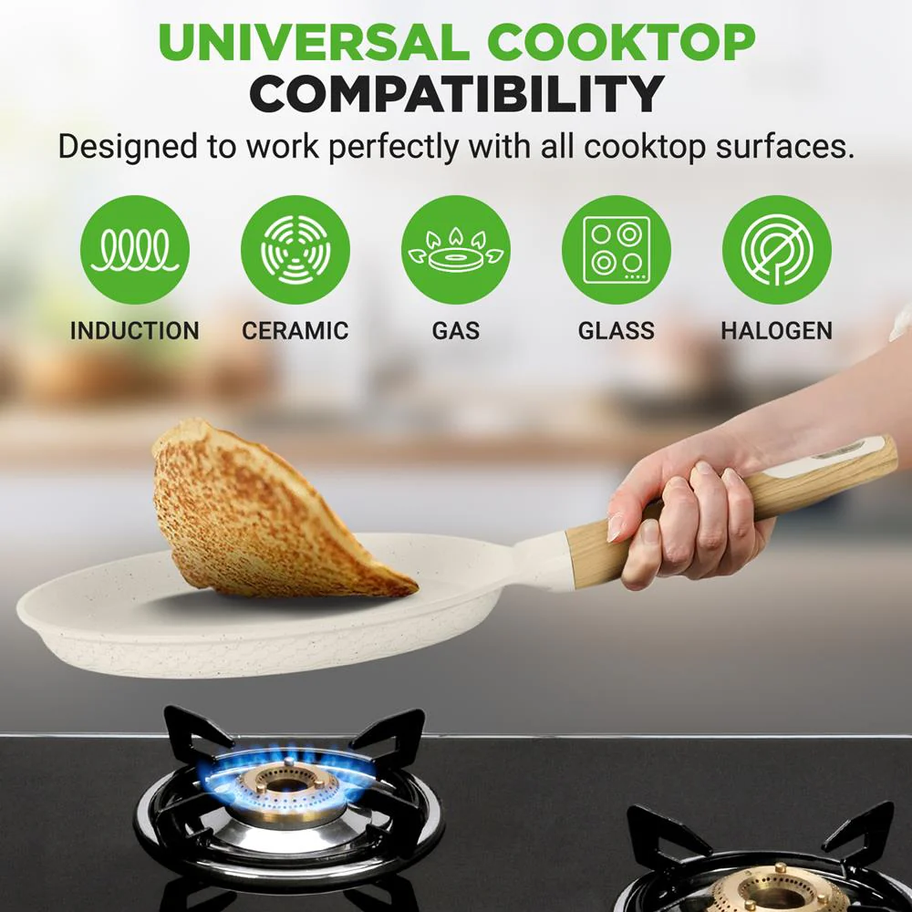 11" Non-Stick Crepe Pan, Easy Clean Marble Coating, White Cream Marble - Image 4