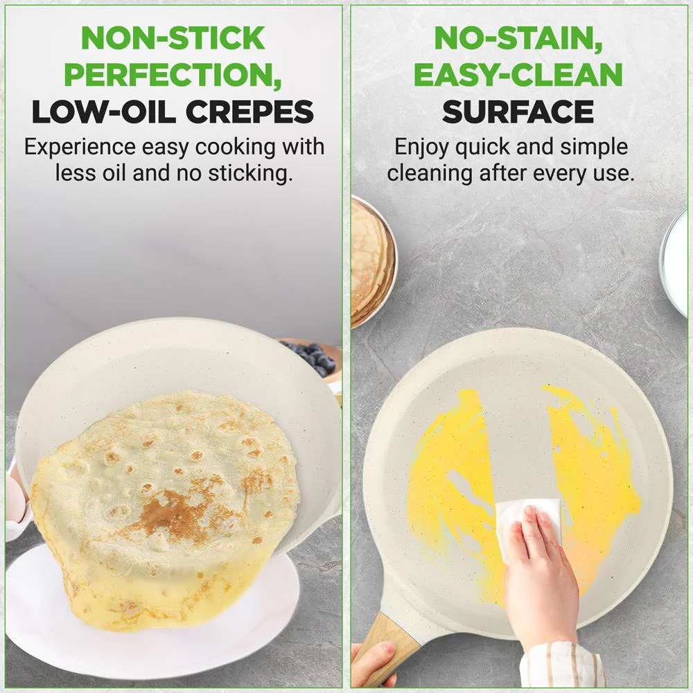 11" Non-Stick Crepe Pan, Easy Clean Marble Coating, White Cream Marble - Image 5