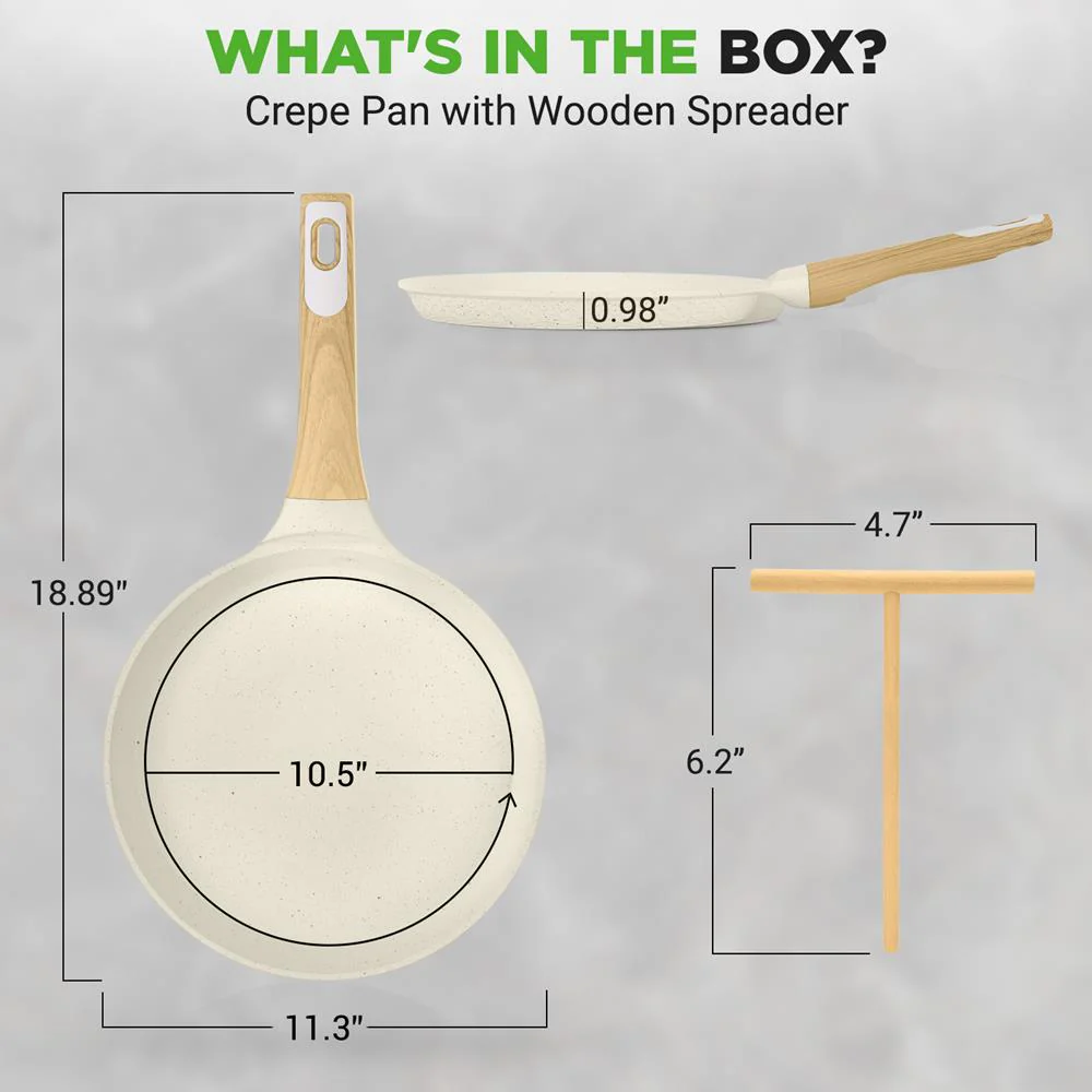 11" Non-Stick Crepe Pan, Easy Clean Marble Coating, White Cream Marble - Image 6