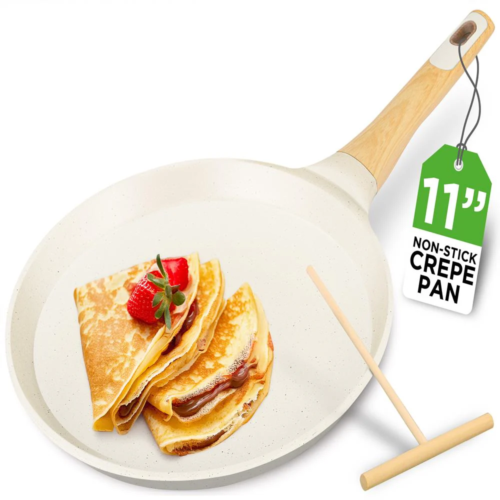 11" Non-Stick Crepe Pan, Easy Clean Marble Coating, White Cream Marble - Image 7