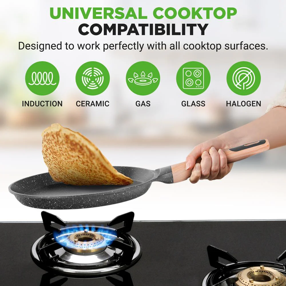 Non-Stick Crepe Pan, Even Heat, Marble Coating, Includes Spreader - Image 12