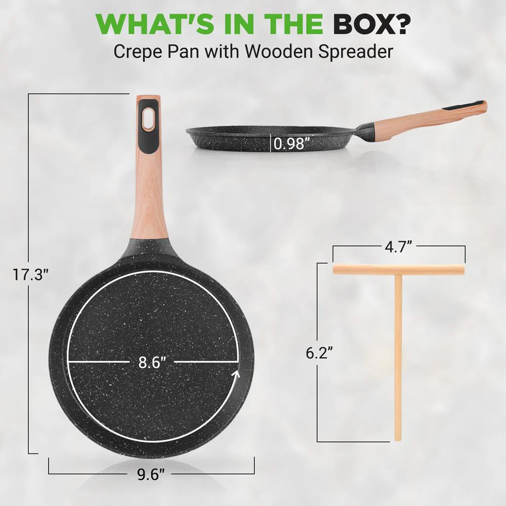 Non-Stick Crepe Pan, Even Heat, Marble Coating, Includes Spreader - Image 14