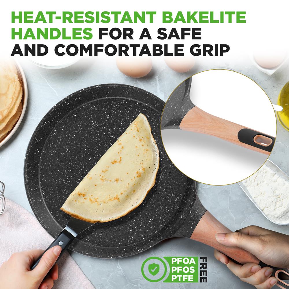 Non-Stick Crepe Pan, Even Heat, Marble Coating, Includes Spreader - Image 4