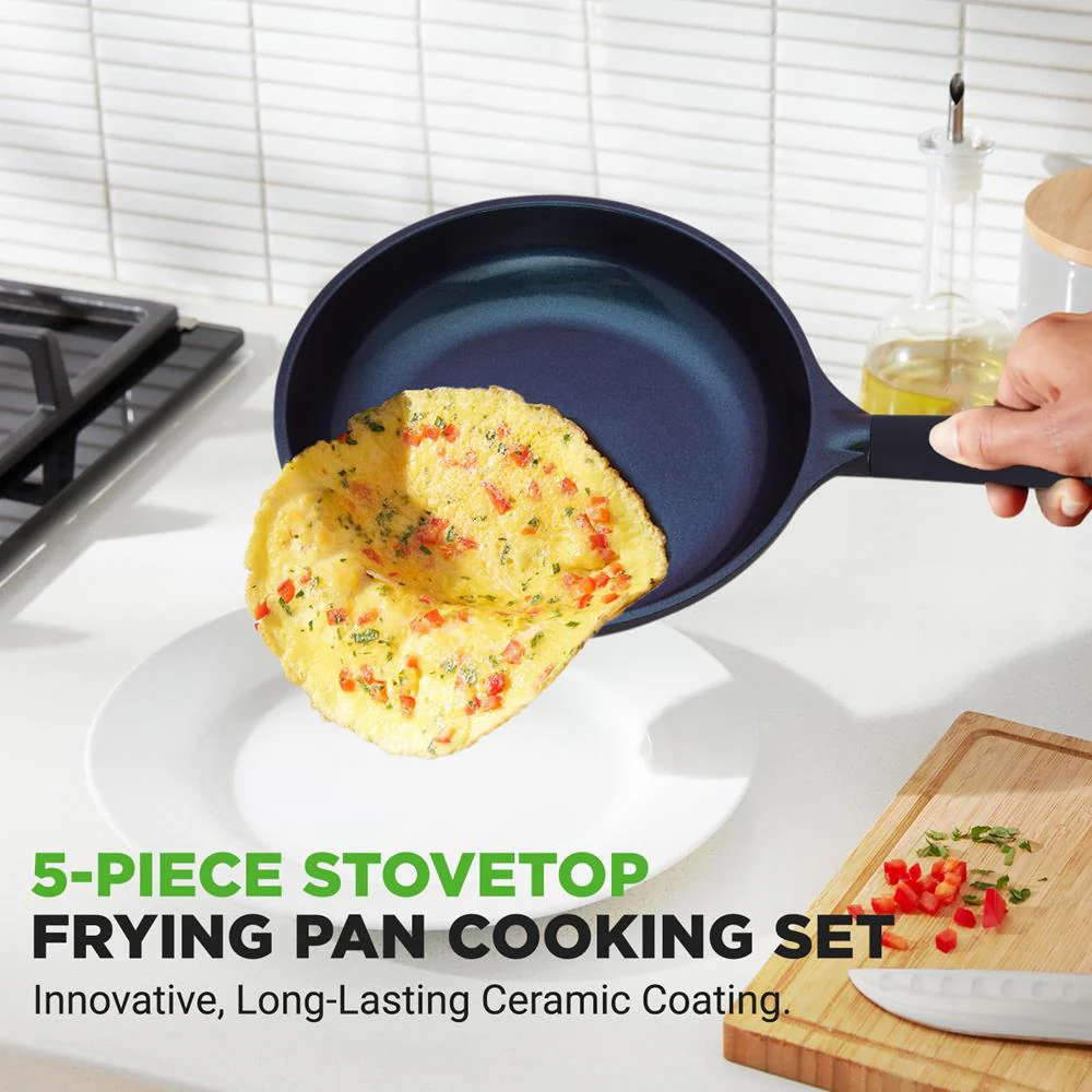 5-Piece Nonstick Frying Pan Set, Even Heat Ceramic, Blue Diamond - Image 2