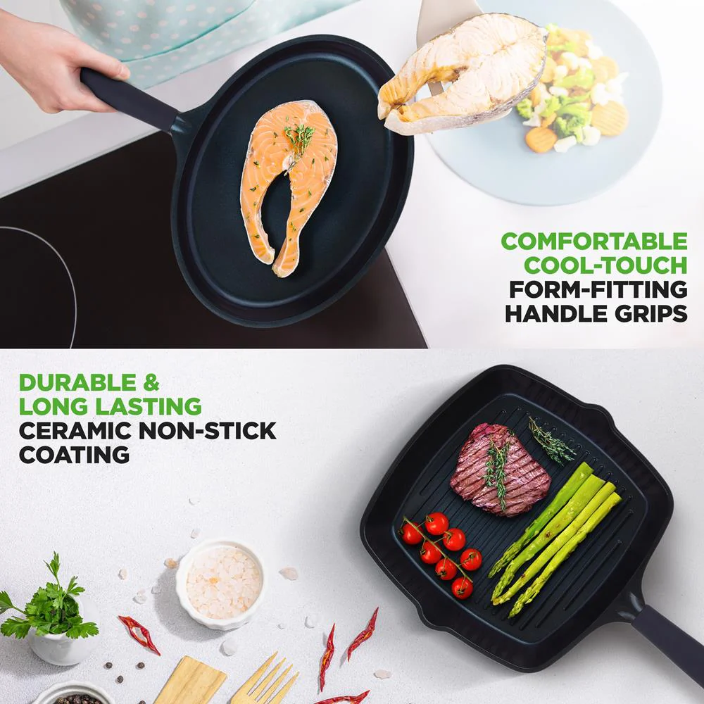 5-Piece Nonstick Frying Pan Set, Even Heat Ceramic, Blue Diamond - Image 4
