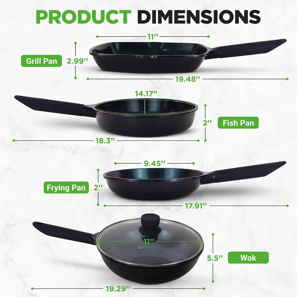 5-Piece Nonstick Frying Pan Set, Even Heat Ceramic, Blue Diamond - Image 6