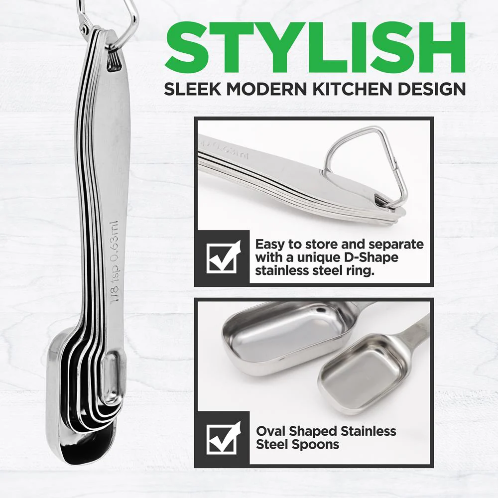 Stainless Steel Measuring Spoons Set 6Pc - Precise, Easy-Clean, Oval Shape - Image 3