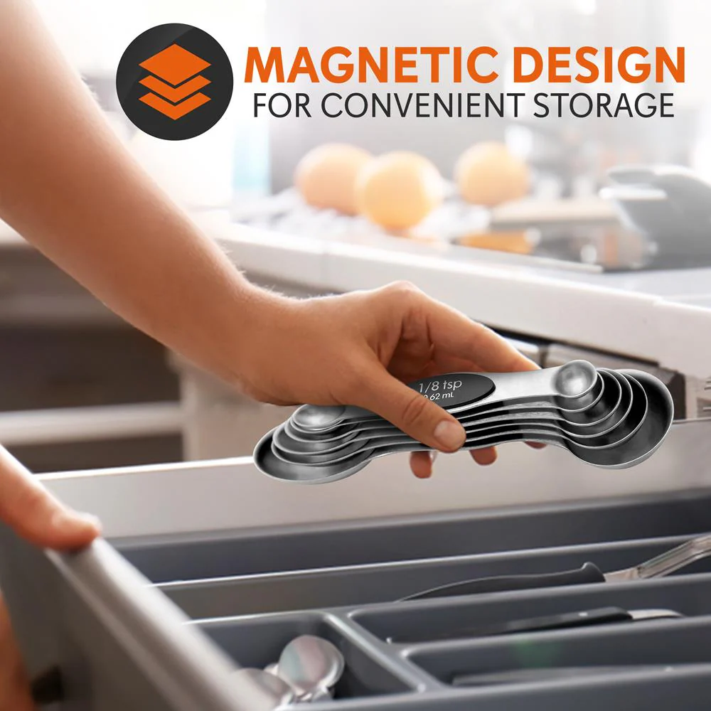 Magnetic Measuring Spoon Set - Space-Saving Stainless Steel, Silver - Image 2