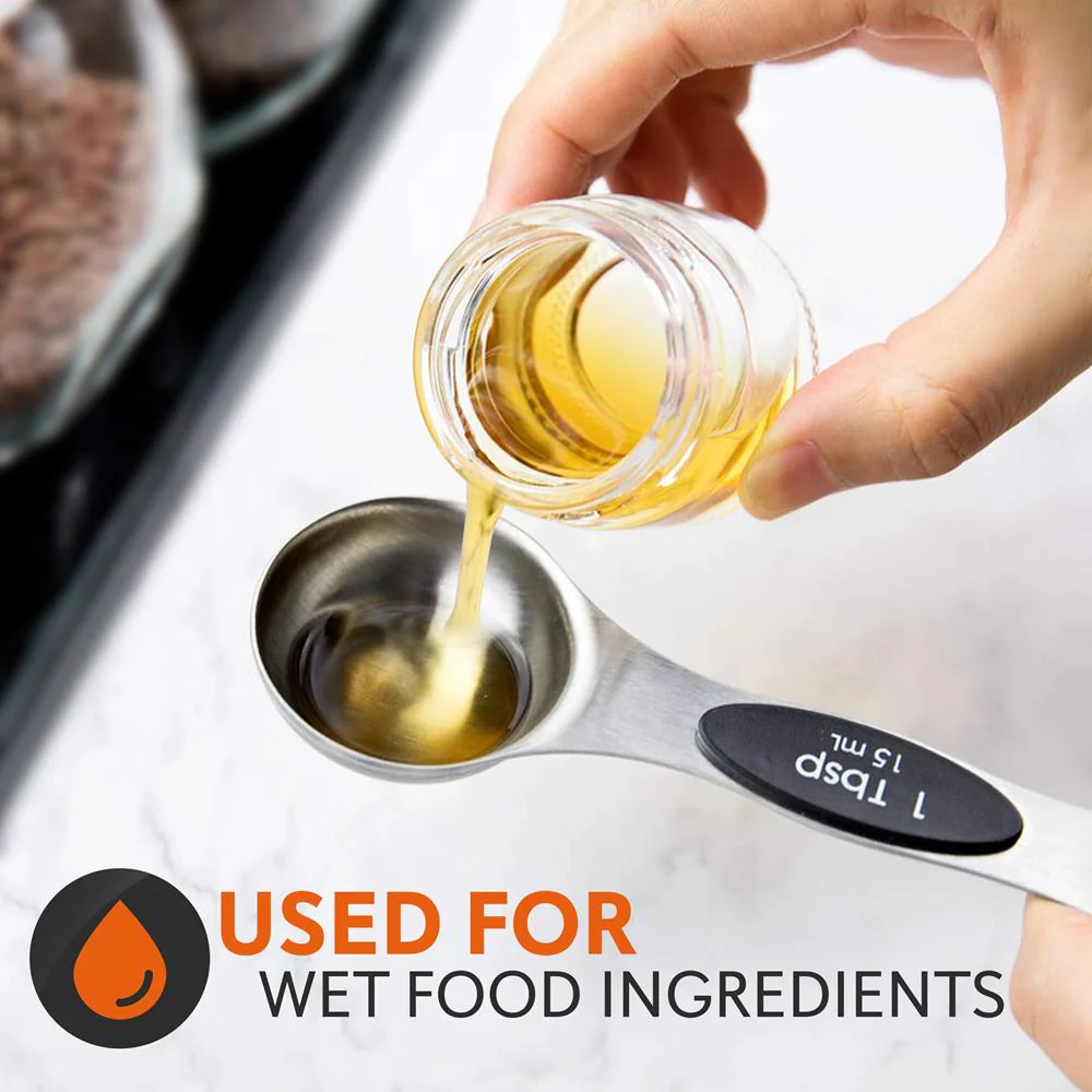 Magnetic Measuring Spoon Set - Space-Saving Stainless Steel, Silver - Image 4