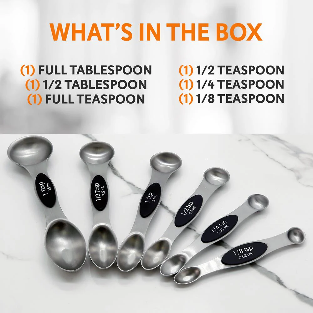 Magnetic Measuring Spoon Set - Space-Saving Stainless Steel, Silver - Image 8