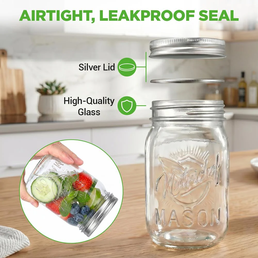 16-Pack 16 oz Mason Jars - Airtight Seal, Durable Glass, Silver Lids - Image 2