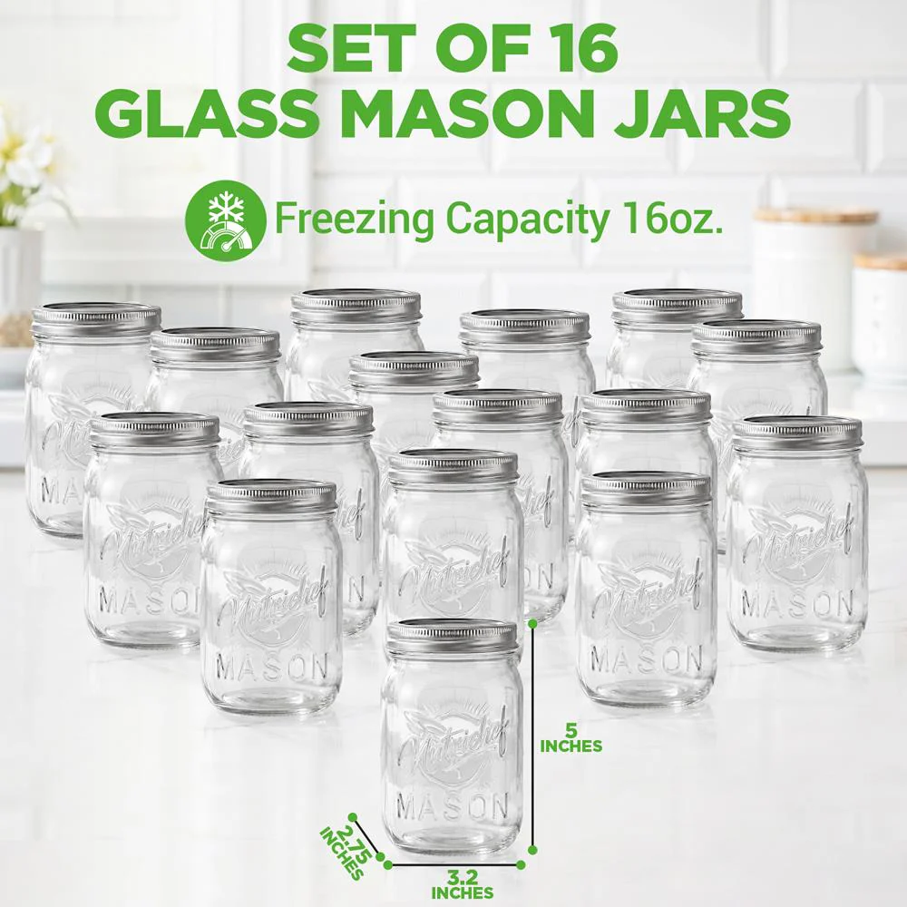 16-Pack 16 oz Mason Jars - Airtight Seal, Durable Glass, Silver Lids - Image 8