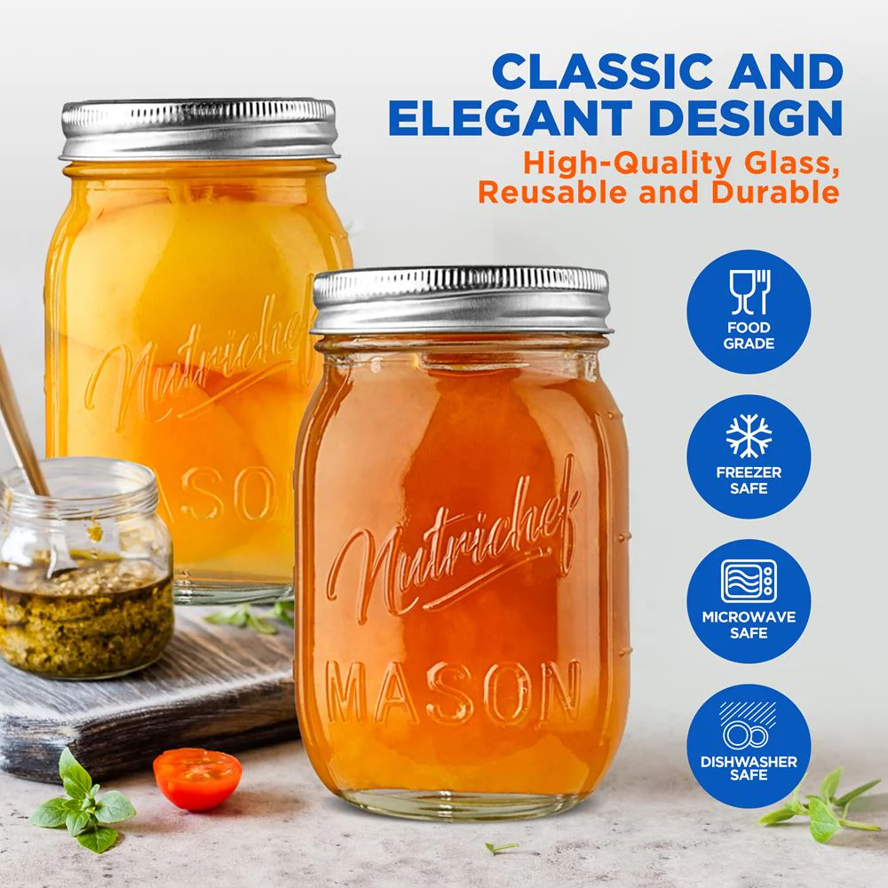 Mason Jars 2-Pack 16 oz - Airtight Seal, Thick Glass, Silver Lids - Image 3