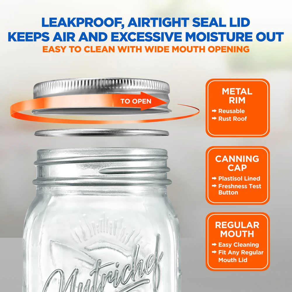 Mason Jars 2-Pack 16 oz - Airtight Seal, Thick Glass, Silver Lids - Image 5