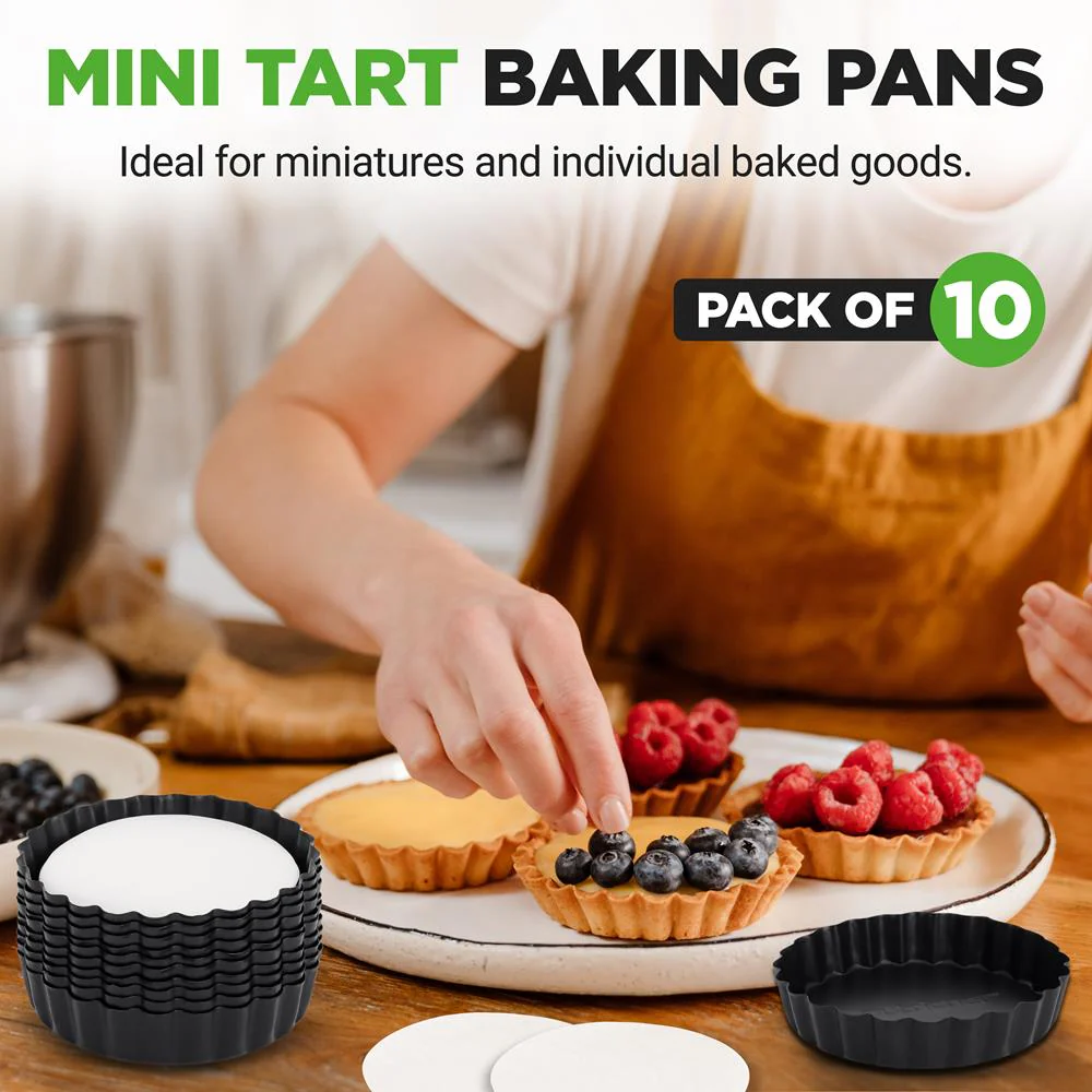 Mini Tart Pans 10pc Set Nonstick Removable Bottom Carbon Steel - Image 2