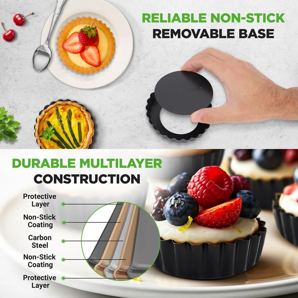 Mini Tart Pans 10pc Set Nonstick Removable Bottom Carbon Steel - Image 3