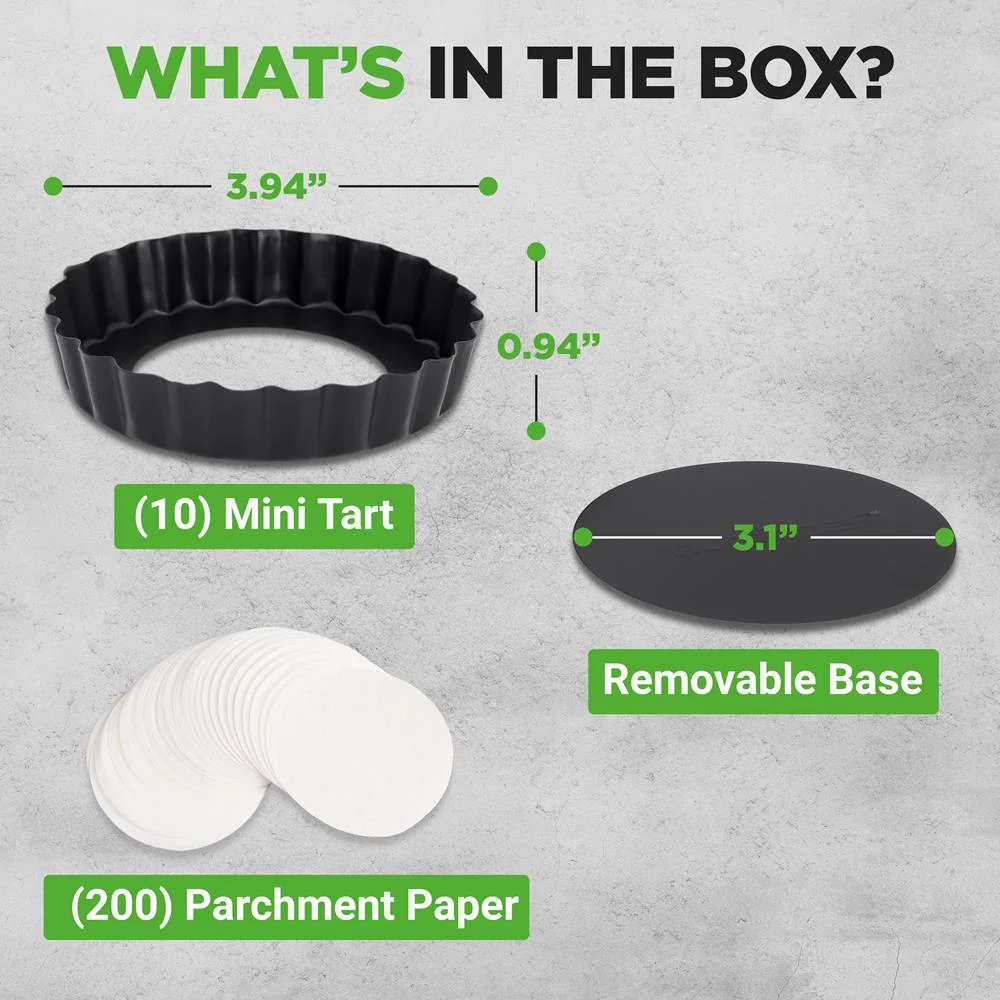 Mini Tart Pans 10pc Set Nonstick Removable Bottom Carbon Steel - Image 7
