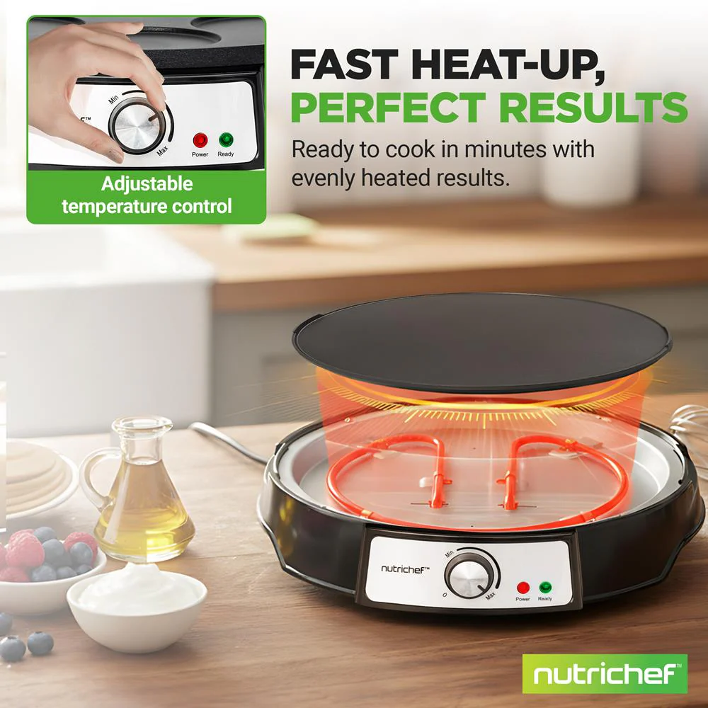 12" Reversible Crepe And Pancake Maker And Aluminum Hot Plate Griddle Cooktop With Led Indicator And Adjustable Temperature Control - Image 3