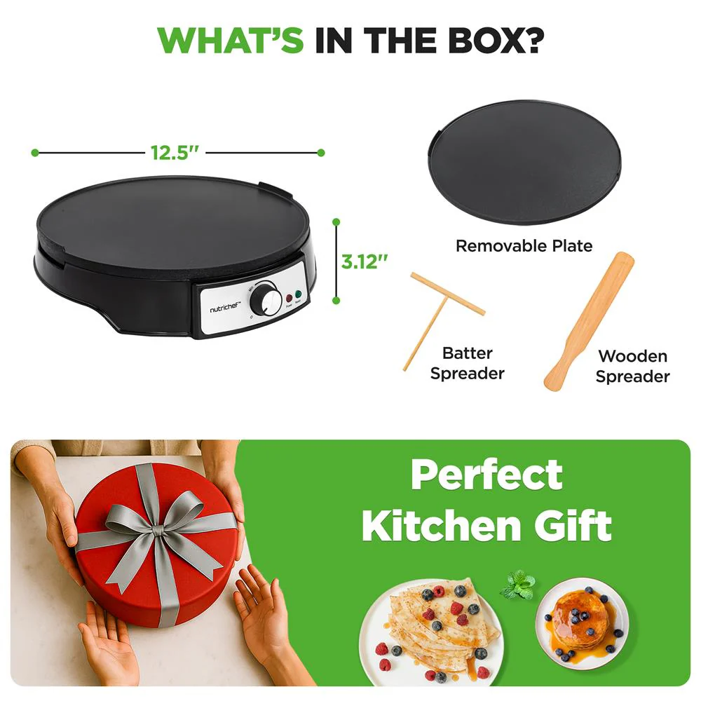 12" Reversible Crepe And Pancake Maker And Aluminum Hot Plate Griddle Cooktop With Led Indicator And Adjustable Temperature Control - Image 7