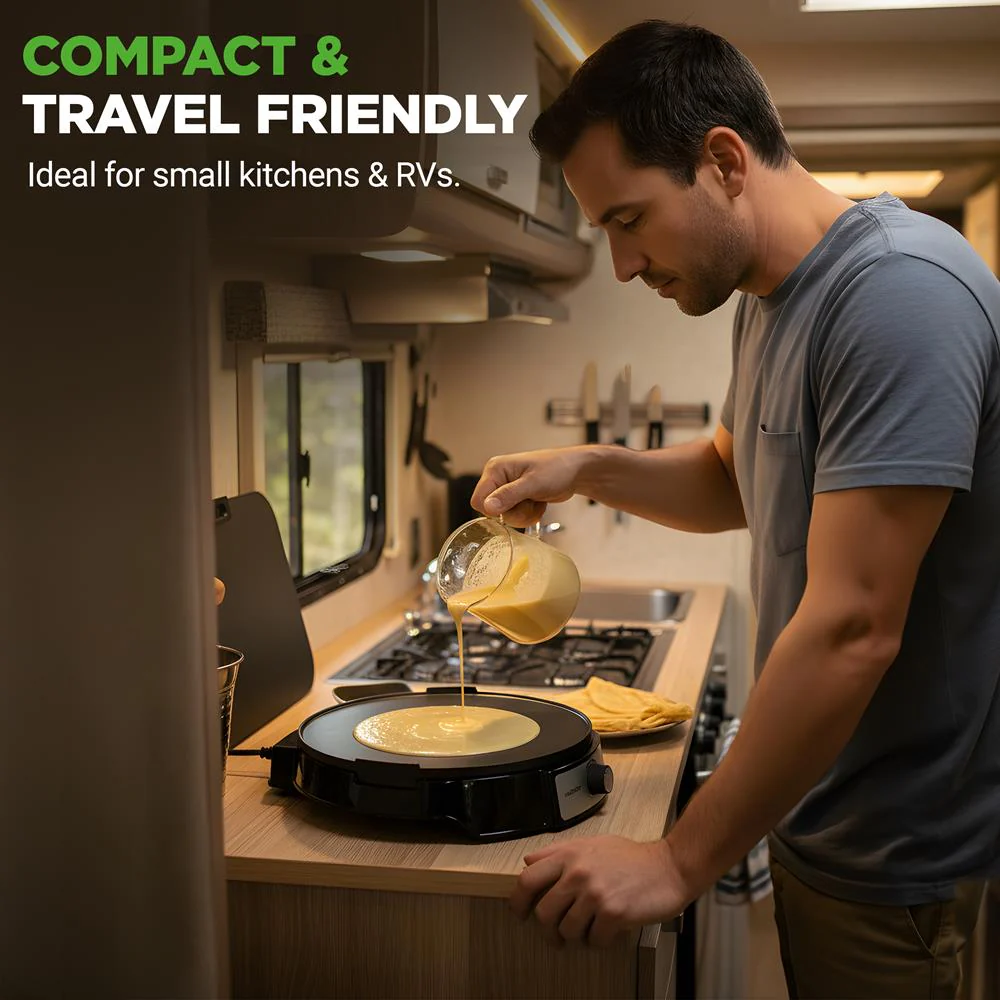12" Reversible Crepe And Pancake Maker And Aluminum Hot Plate Griddle Cooktop With Led Indicator And Adjustable Temperature Control - Image 8