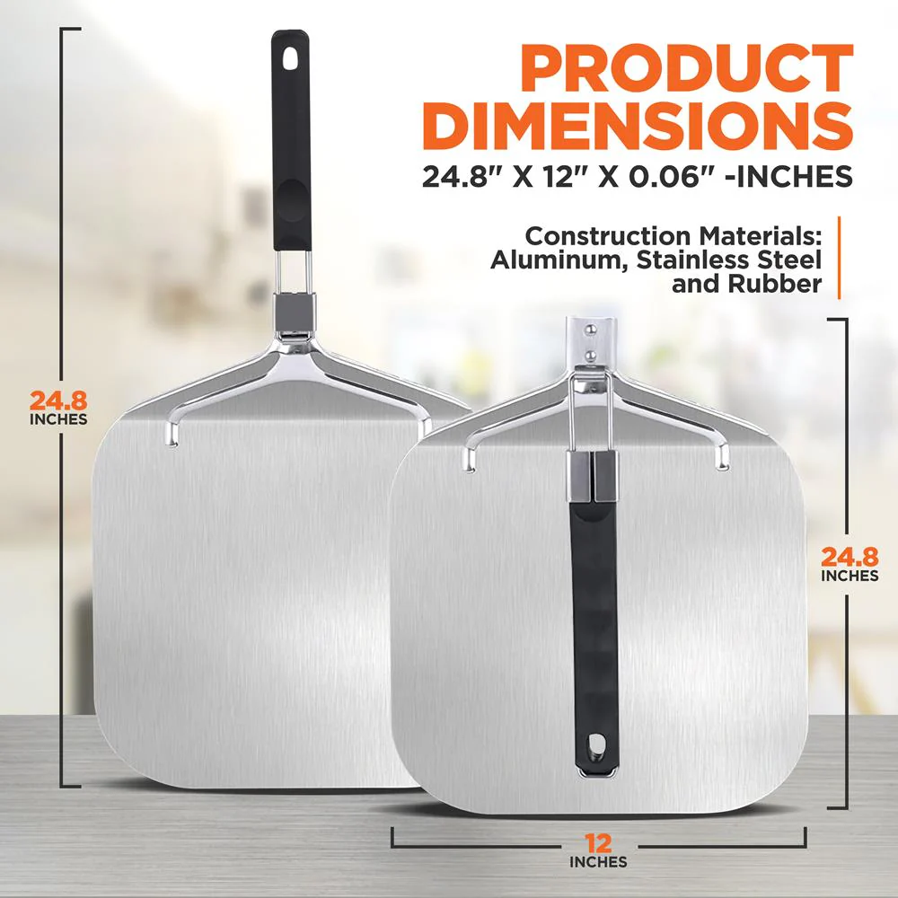 Nonstick Pizza Peel, Foldable Aluminum Base, Stainless Steel Handle - Image 2