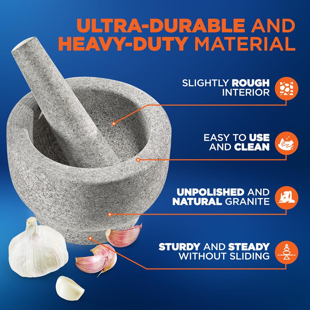6'' Original Mortar And Pestle Set - Heavy Duty Unpolished Granite, 2 Cups Capacity - Image 3