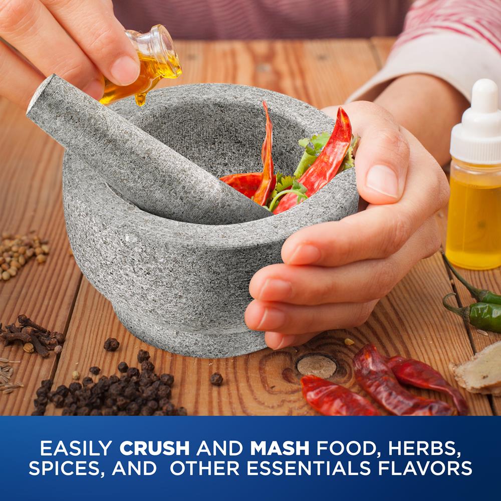 6'' Original Mortar And Pestle Set - Heavy Duty Unpolished Granite, 2 Cups Capacity - Image 4