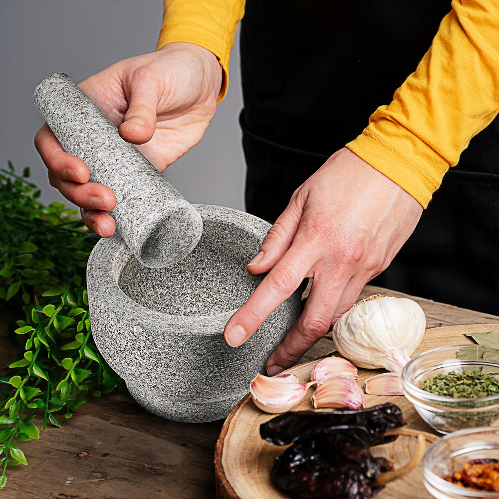 6'' Original Mortar And Pestle Set - Heavy Duty Unpolished Granite, 2 Cups Capacity - Image 7