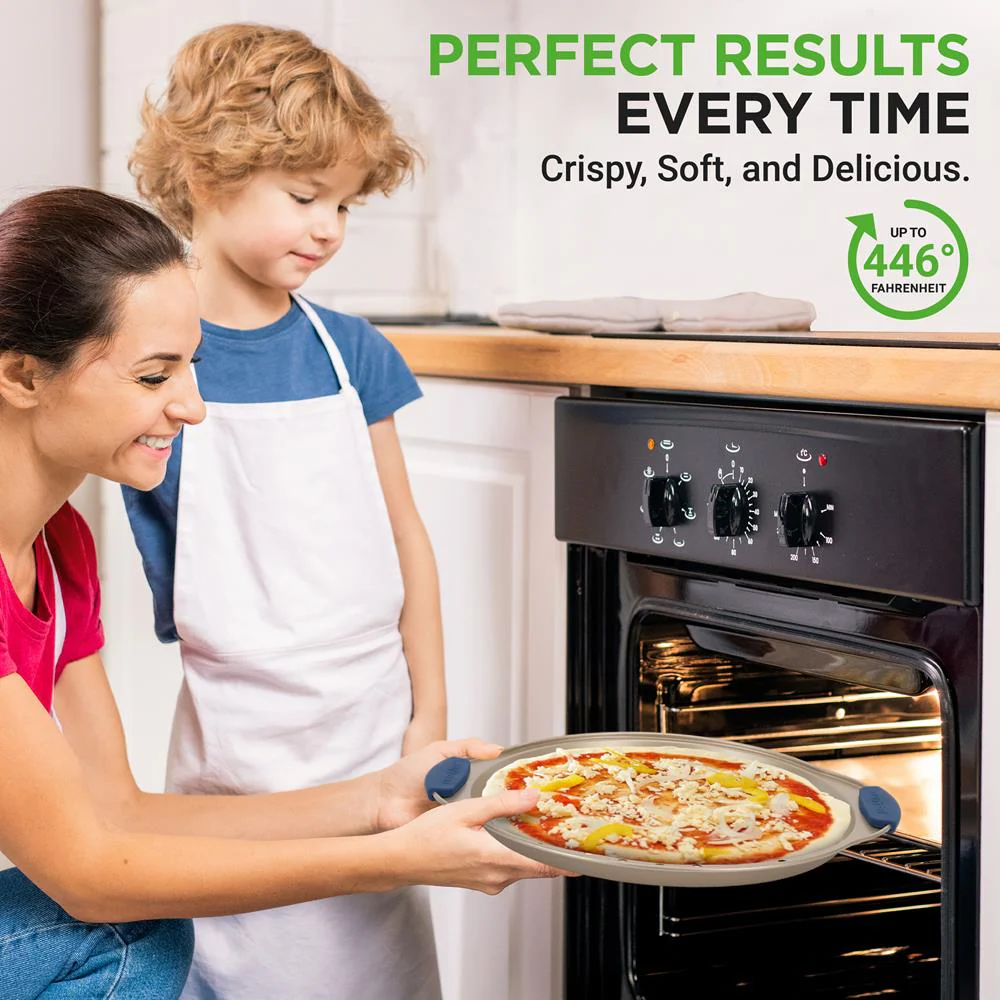 3-Piece Pizza Tray Set for Crispy Pizzas, Nonstick Carbon Steel, Gold - Image 4