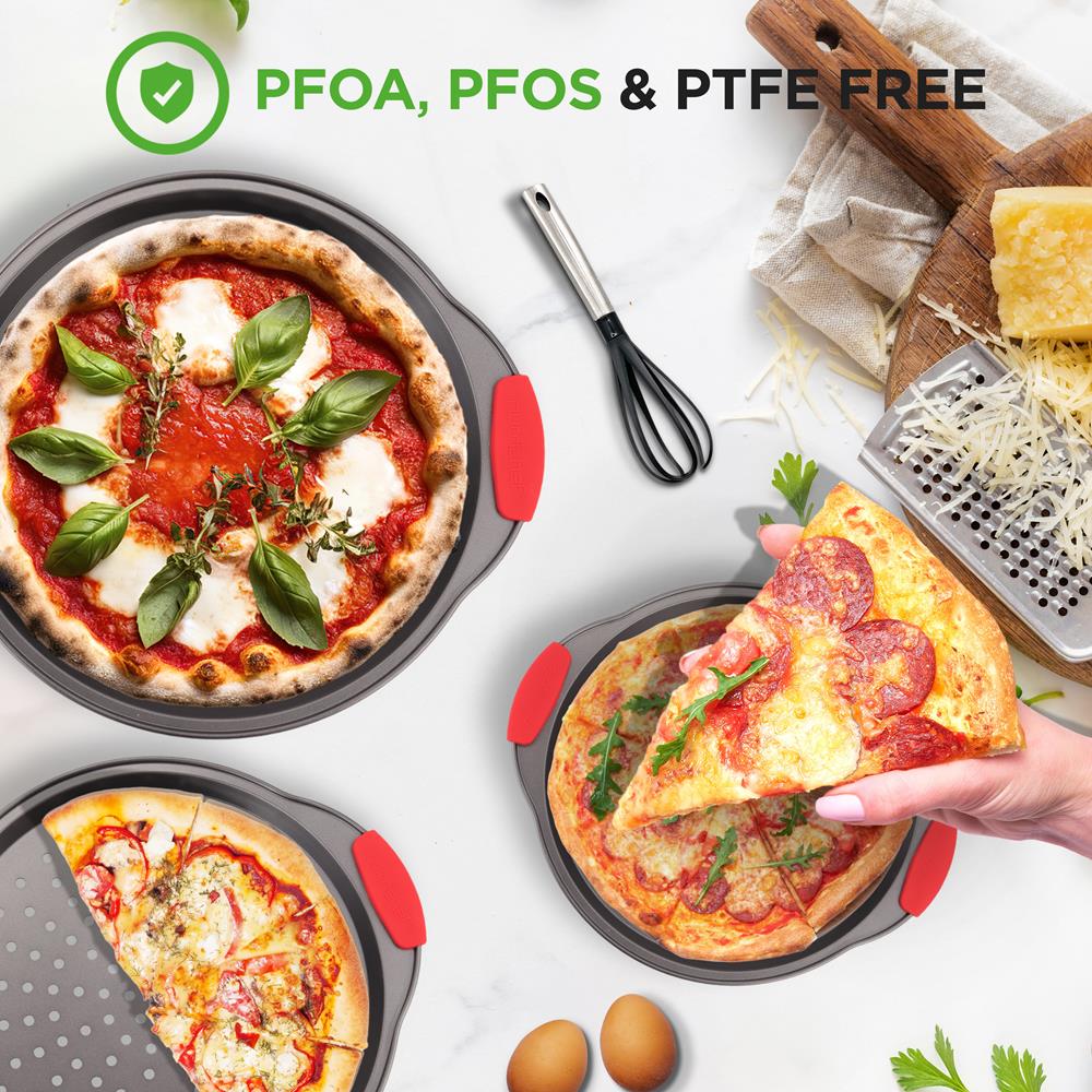 3-Piece Pizza Tray Set for Crispy Pizzas, Nonstick Carbon Steel, Gray - Image 3