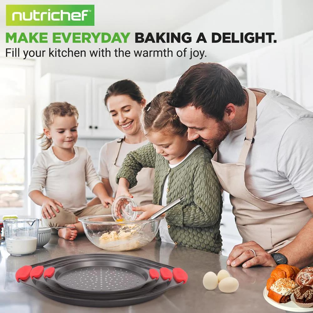 3-Piece Pizza Tray Set for Crispy Pizzas, Nonstick Carbon Steel, Gray - Image 6