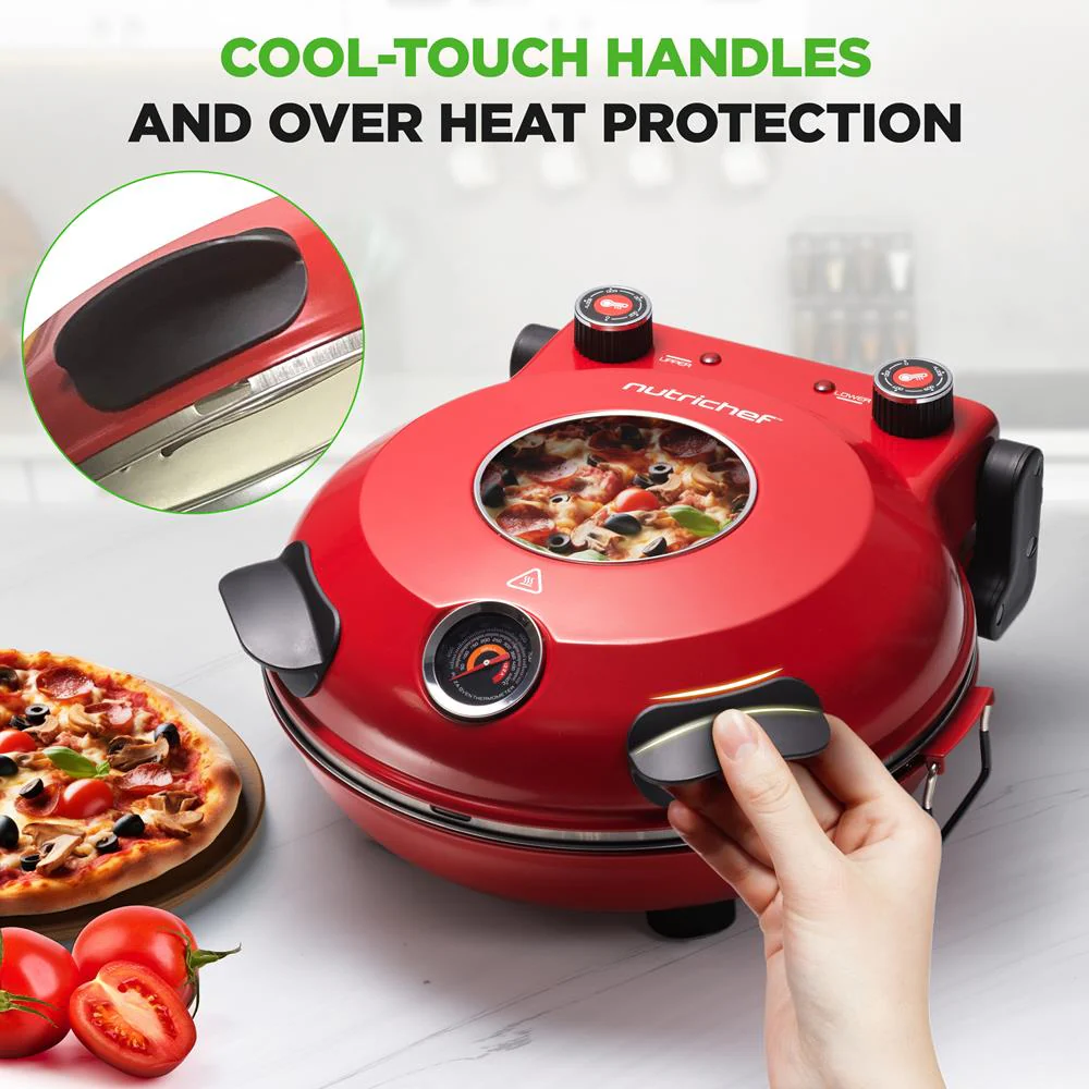 Electric Pizza Oven, Precise Cooking, Non-Stick Stone, Red - Image 3