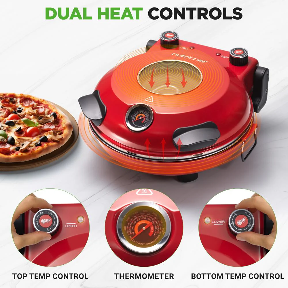 Electric Pizza Oven, Precise Cooking, Non-Stick Stone, Red - Image 5