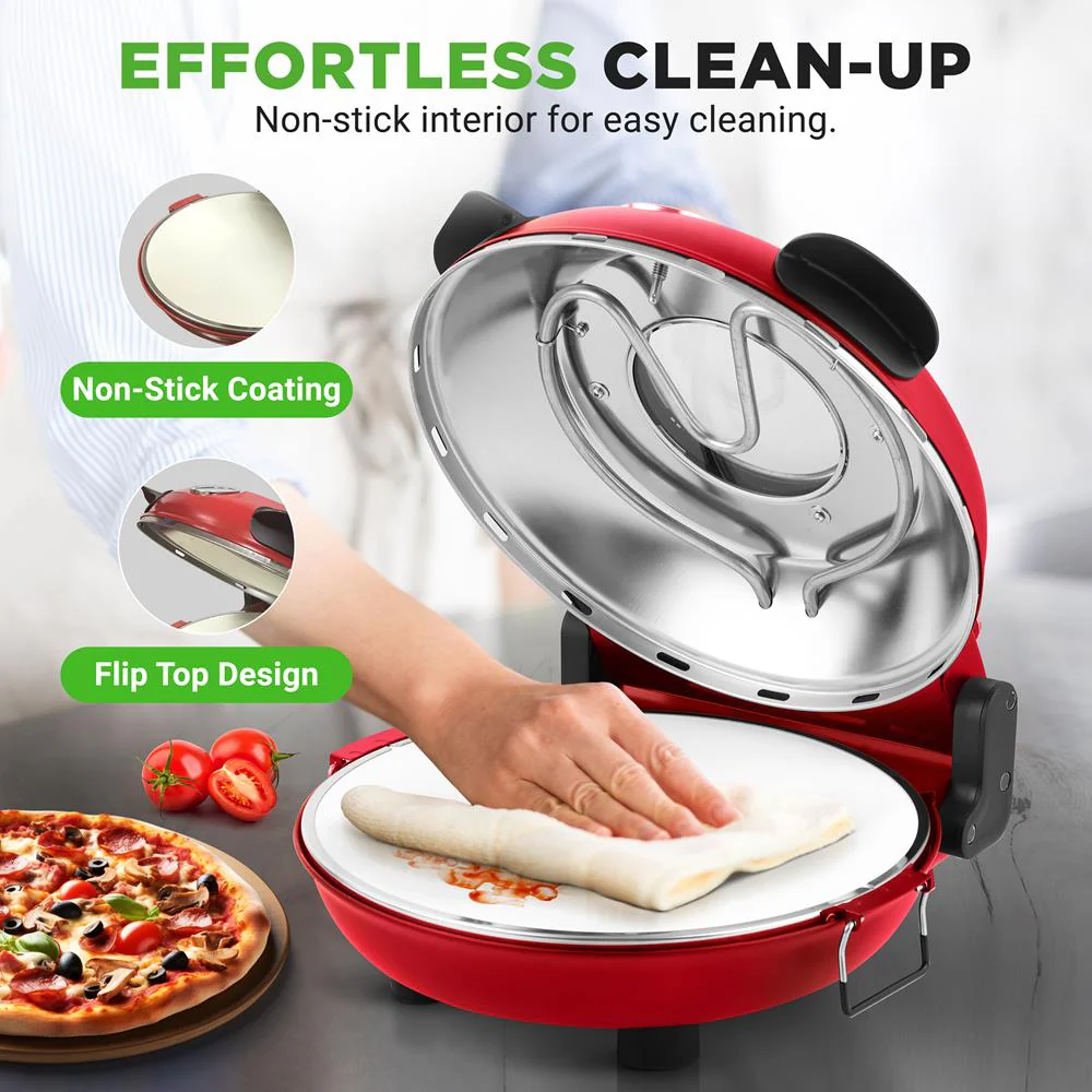 Electric Pizza Oven, Precise Cooking, Non-Stick Stone, Red - Image 6