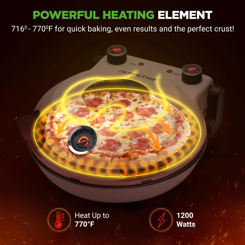 Electric Pizza Oven 12" | Precise Cooking | Non-Stick Stone | White - Image 2