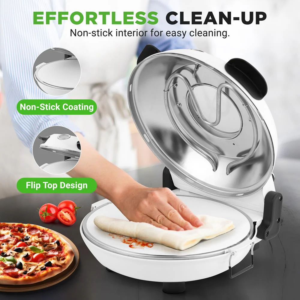 Electric Pizza Oven 12" | Precise Cooking | Non-Stick Stone | White - Image 6