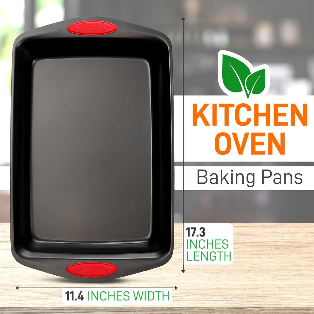 2-Piece Nonstick Baking Pan Set, Even Heat, Carbon Steel, Red Handles - Image 2