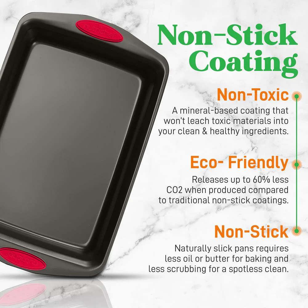 2-Piece Nonstick Baking Pan Set, Even Heat, Carbon Steel, Red Handles - Image 4