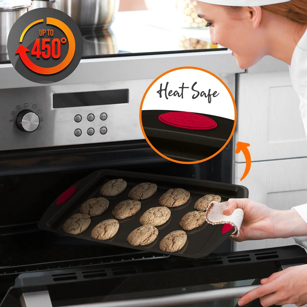 2-Piece Nonstick Baking Pan Set, Even Heat, Carbon Steel, Red Handles - Image 5