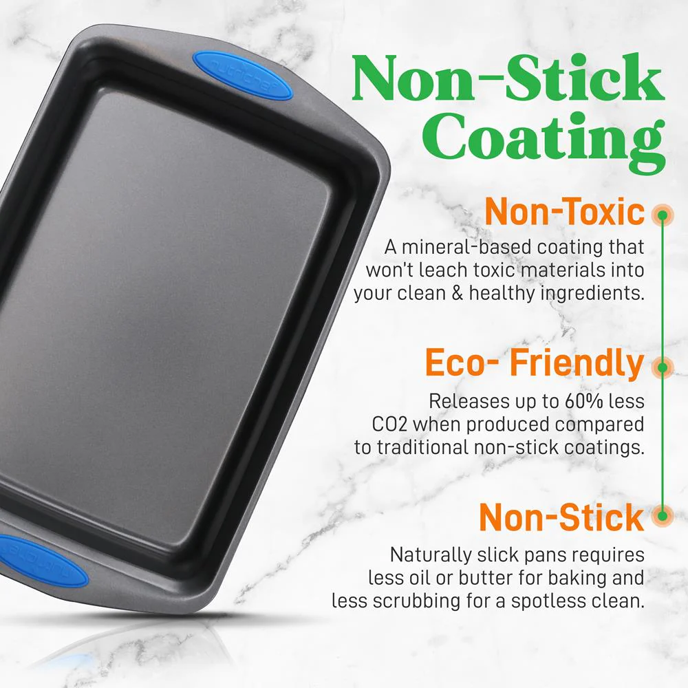 2-Piece Nonstick Baking Pan Set, Even Heat, Carbon Steel, Blue Handles - Image 4