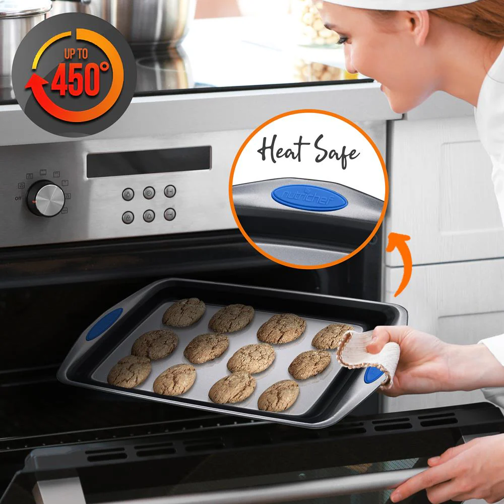 2-Piece Nonstick Baking Pan Set, Even Heat, Carbon Steel, Blue Handles - Image 5
