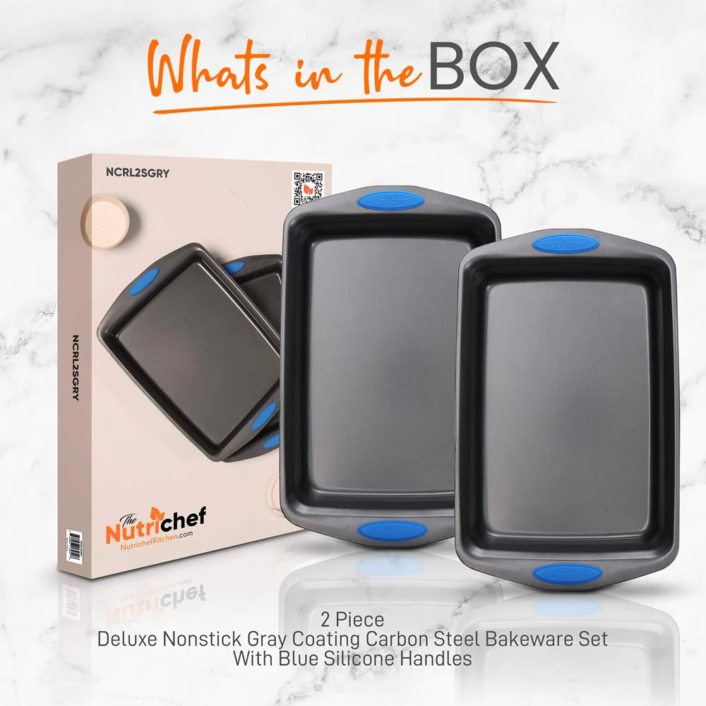 2-Piece Nonstick Baking Pan Set, Even Heat, Carbon Steel, Blue Handles - Image 8