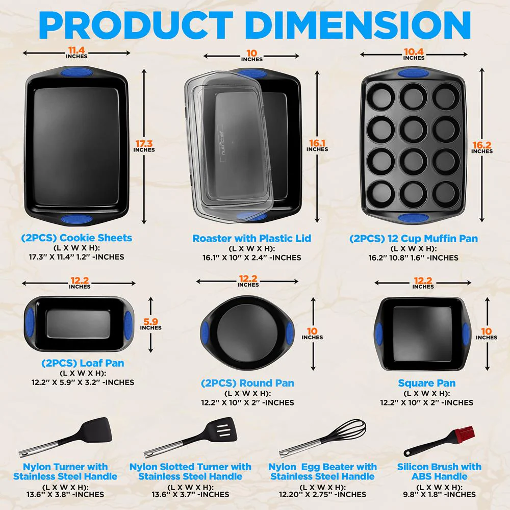 15-Piece Nonstick Bakeware Set, Durable Carbon Steel, Gold - Image 2