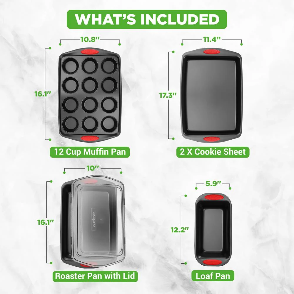 6-Piece Nonstick Bakeware Set - Easy Clean Carbon Steel, Red Handles - Image 5