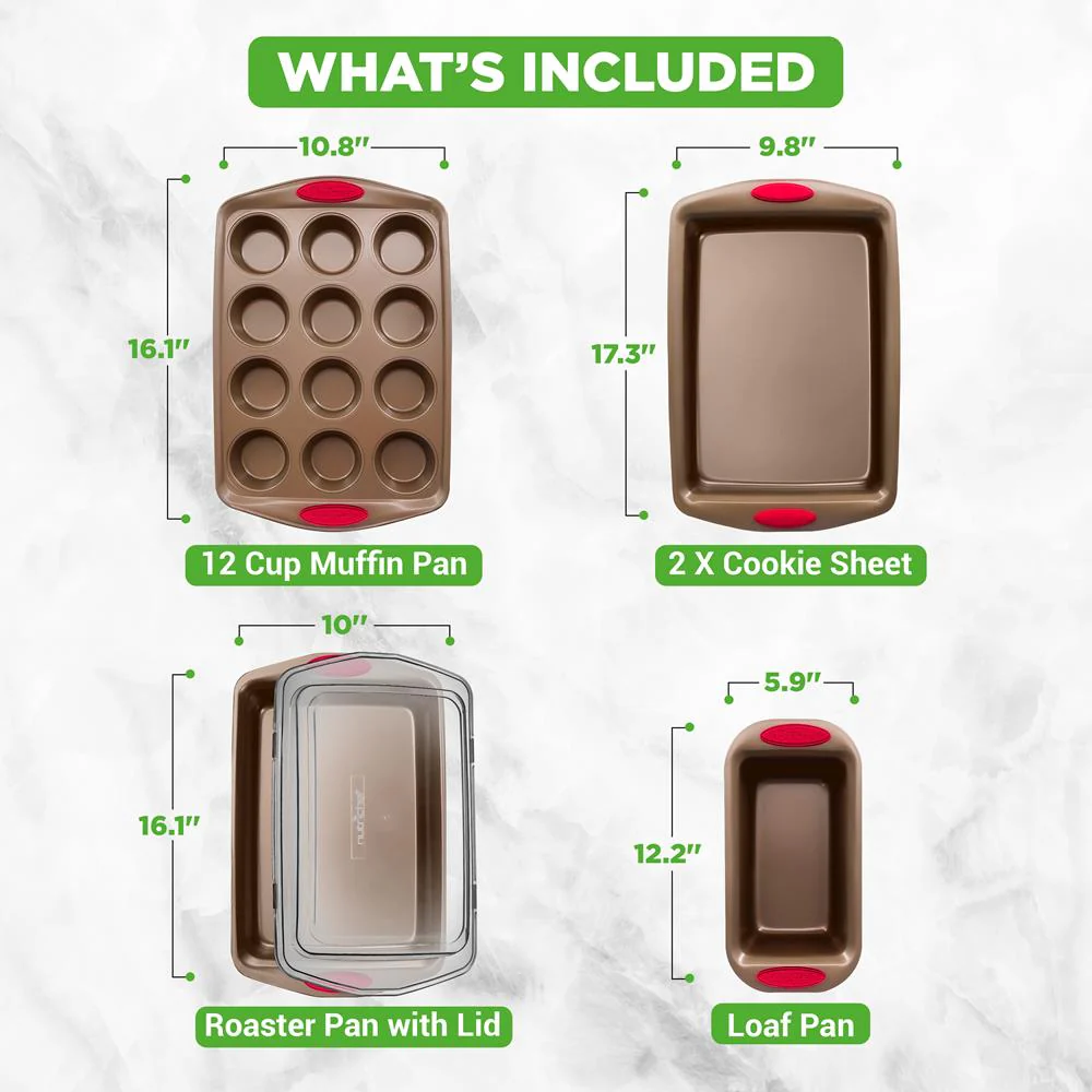6-Piece Nonstick Bakeware Set - Easy Clean Carbon Steel, Gold - Image 3