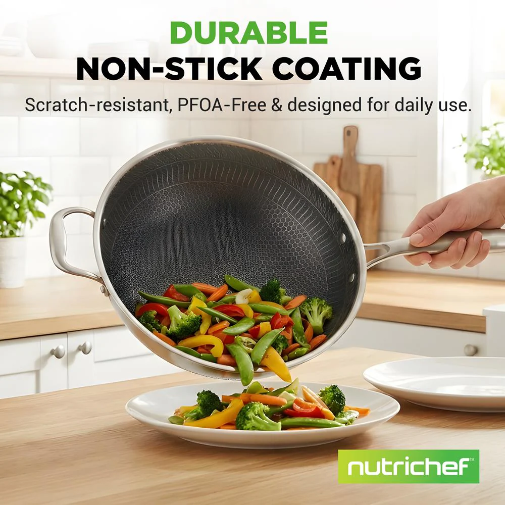 12" Stainless Steel Wok - Quick Heat, Non-Stick, Scratch-Resistant - Image 3