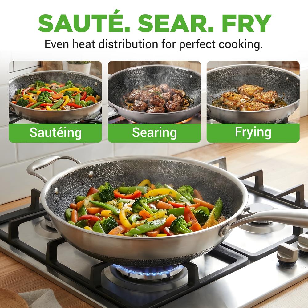 12" Stainless Steel Wok - Quick Heat, Non-Stick, Scratch-Resistant - Image 8
